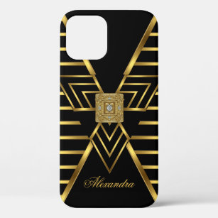 Elegant Classy Gold Black Stripe Art Deco iPhone 12 Case