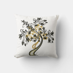 Elegant Classy Gold Black Tree of Life Zen Yoga Throw Pillow
