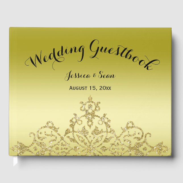 Elegant, Classy Gold & Black Wedding Guest Book (Front)