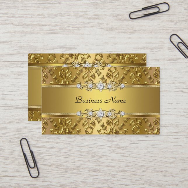 Elegant Classy Gold Damask Embossed Image Business Card (Front/Back In Situ)