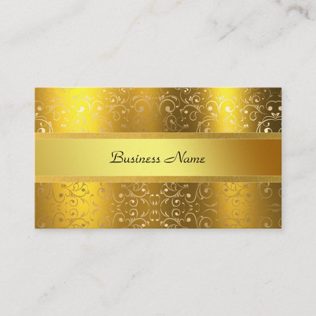 Elegant Classy Gold Damask Embossed Look  Business Card (Front)