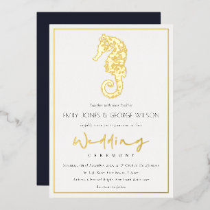 Elegant Classy Gold Foil Navy Seahorse Wedding