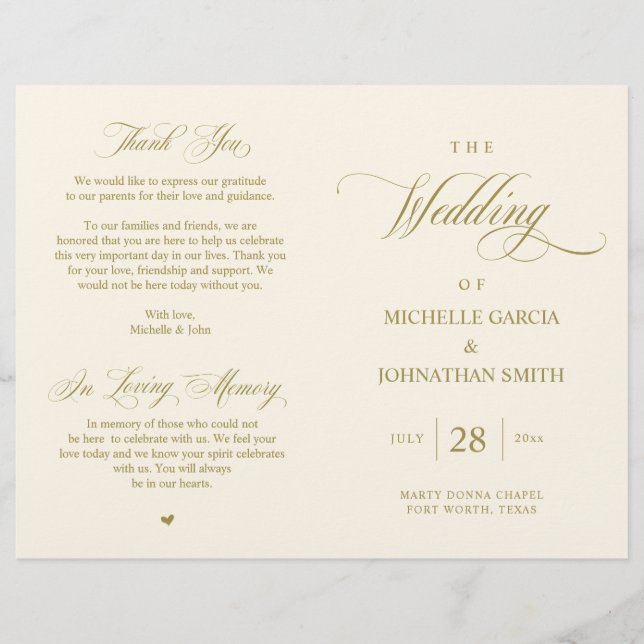 Elegant Classy Gold, Foldable Wedding Program (Front)