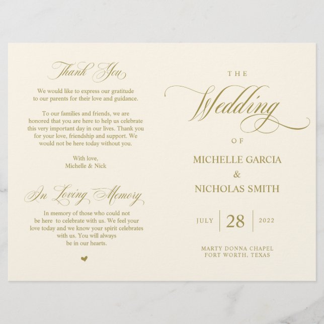 Elegant Classy Gold, Foldable Wedding Program (Front)