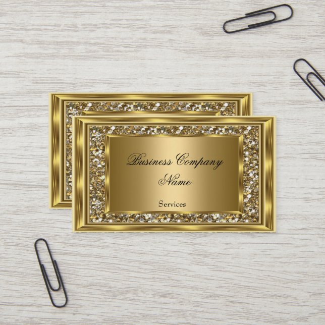 Elegant Classy Gold Frame Faux Glitter Business Card (Front/Back In Situ)