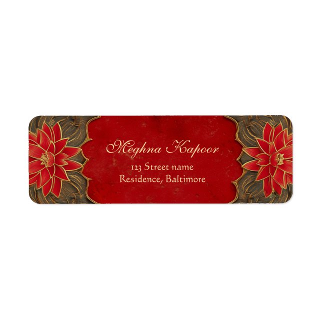 Élégant Classy Gold Lotus Mariage indien Rouge (Devant)