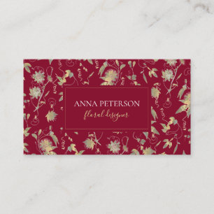 Elegant Classy Gold Passion Flower Burgundy Red Business Card