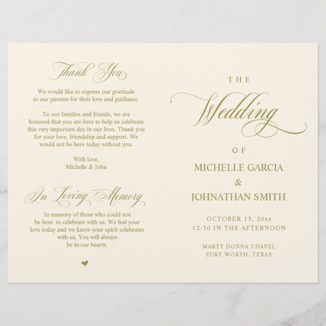 Elégant Classy Gold, Programme de mariage pliable (Devant)