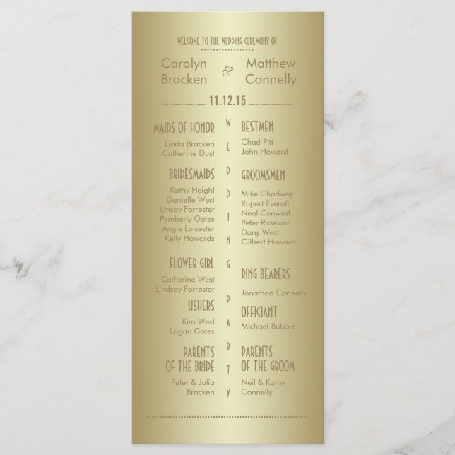 Elegant Classy Gold Wedding Program Rack Card (Front)