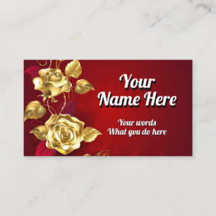 Elegant Classy Golden Red Rose Business Card