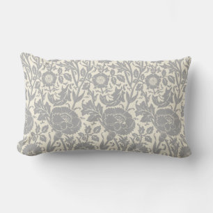 Elegant Classy Grey White Floral Pattern Lumbar Pillow