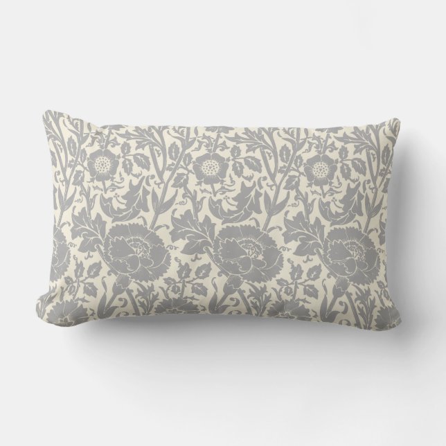 Elegant Classy Grey White Floral Pattern Lumbar Pillow (Front)