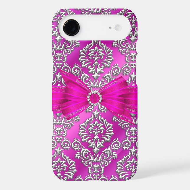 Elegant Classy hot pink silver Damask Floral Case-Mate iPhone Case (Back)