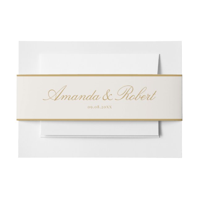 Elegant Classy Ivory and Gold Wedding Invitation Belly Band (Front Example)