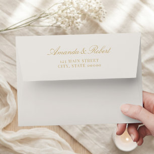 Elegant Classy Ivory Gold Wedding Return Address Envelope