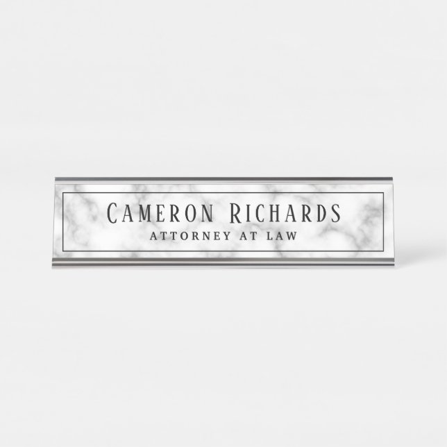 Elegant classy marble name and title template desk name plate (Front)