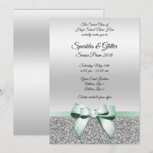 Elegant Classy Mint Bow & Silver Glitter Prom Invitation