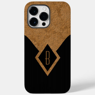 Elegant Classy Monogram Black and Tan Slim Case-Mate iPhone 14 Pro Max Case