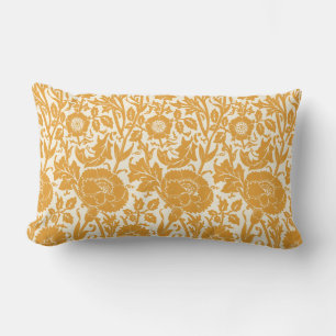 Elegant Classy Mustard Yellow Floral Pattern Lumbar Pillow