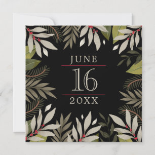 Elegant Classy Muted Botanical  on Black Save The Date