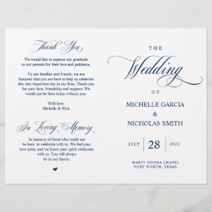 Elegant Classy Navy Blue, Foldable Wedding Program