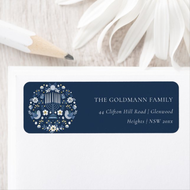 Elegant Classy Navy Blue Hanoukka Floral Adresse (En situation)