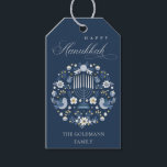 Elegant Classy Navy Blue Happy Hanukkah Floral Gift Tags<br><div class="desc">If you need any further customisation please feel free to message me on yellowfebstudio@gmail.com.</div>