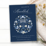 Elegant Classy Navy Blue Happy Hanukkah Floral Holiday Card<br><div class="desc">If you need any further customisation please feel free to message me on yellowfebstudio@gmail.com.</div>