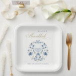Elegant Classy Navy Blue Happy Hanukkah Floral Paper Plate<br><div class="desc">If you need any further customisation please feel free to message me on yellowfebstudio@gmail.com.</div>