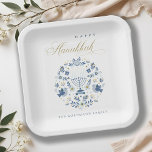 Elegant Classy Navy Blue Happy Hanukkah Floral Paper Plate<br><div class="desc">If you need any further customisation please feel free to message me on yellowfebstudio@gmail.com.</div>