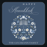 Elegant Classy Navy Blue Happy Hanukkah Floral Square Sticker<br><div class="desc">If you need any further customisation please feel free to message me on yellowfebstudio@gmail.com.</div>