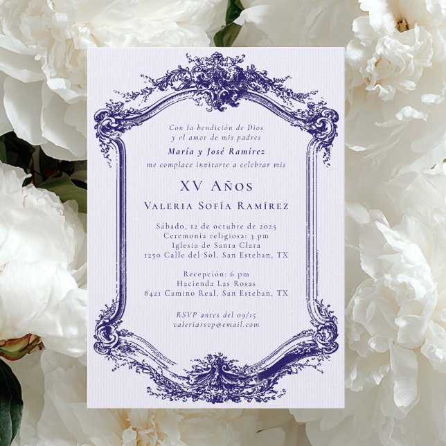 Elegant Classy Navy Blue Quinceañera 15th Birthday Invitation (Creator Uploaded)