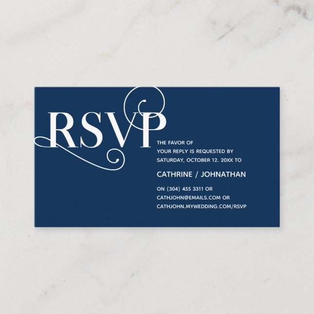 Elegant Classy, Navy Blue Script, RSVP respond Enclosure Card (Front)