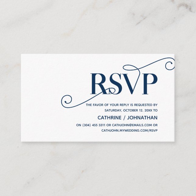 Elegant Classy, Navy Blue Script, RSVP respond Enclosure Card (Front)