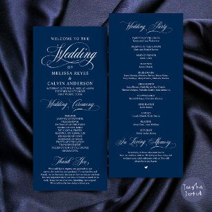Elegant Classy Navy Blue Script Wedding Ceremony Program