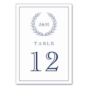 Elegant Classy Navy Blue Wedding Monogram Table Number