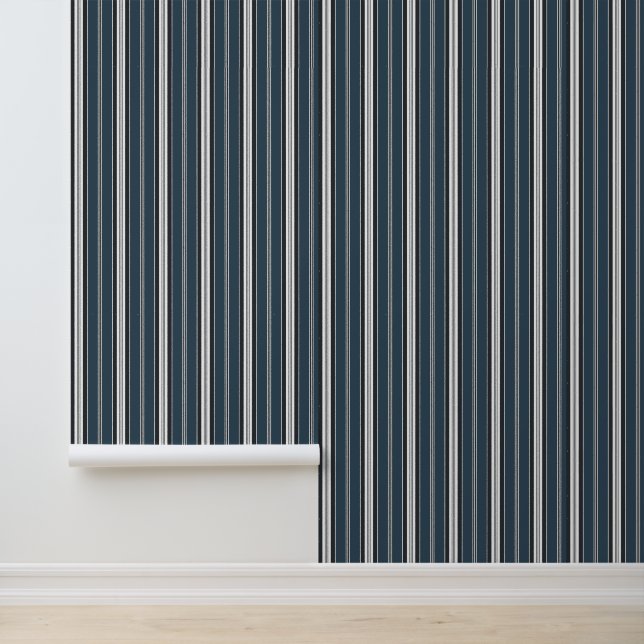 Elegant Classy Navy Blue White Stripes Wallpaper (Application)