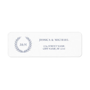 Elegant Classy Navy Blue Wreath Wedding Monogram