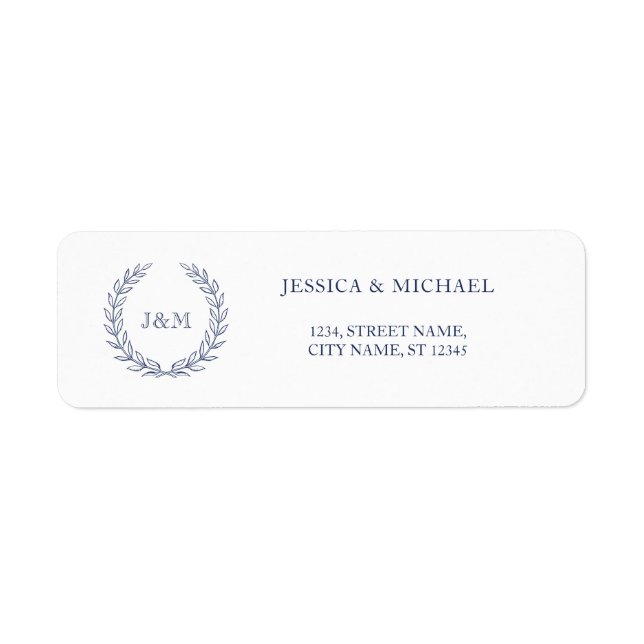 Elegant Classy Navy Blue Wreath Wedding Monogram (Front)
