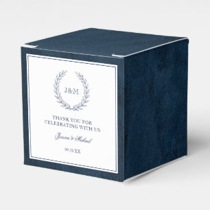 Elegant Classy Navy Watercolor Monogram Wedding Favor Box