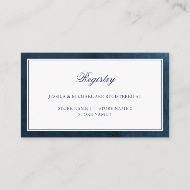 Elegant Classy Navy Watercolor Wedding Registry Enclosure Card (Front)