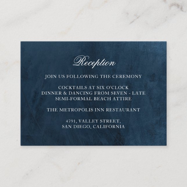 Elegant Classy Navy Wedding Monogram Reception Enclosure Card (Front)