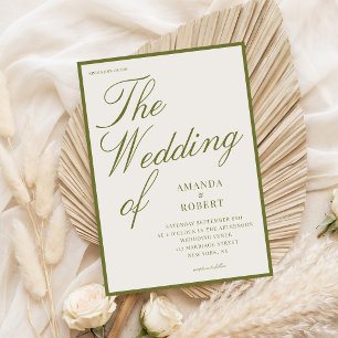 Elegant Classy Olive Green Old Money Wedding Invitation