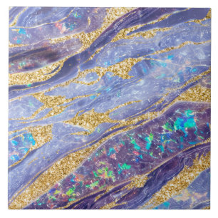 Elegant Classy Opal Marble Purple Gold Glitter Tile