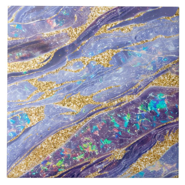     Elegant Classy Opal Marble Purple Gold Glitter Tile (Front)