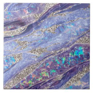 Elegant Classy Opal Marble Purple Silver Glitter Tile