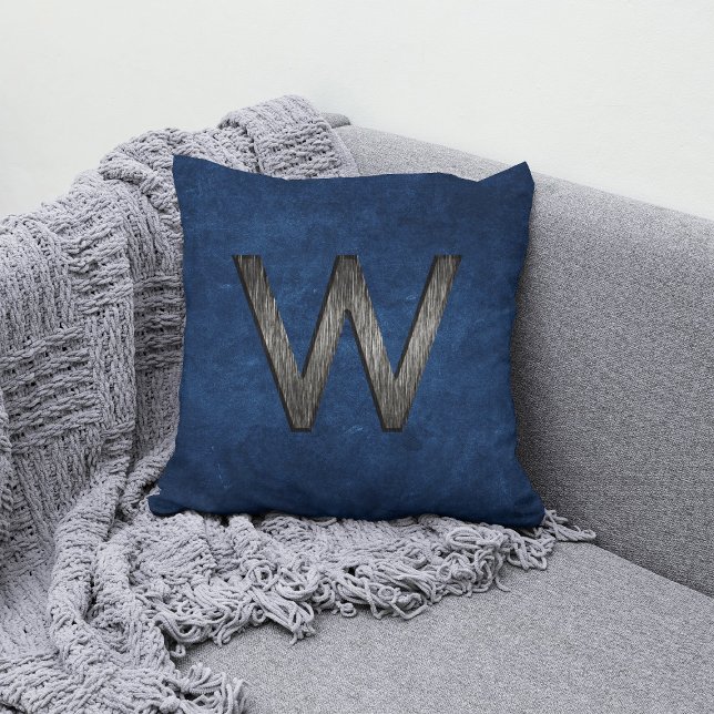 Elegant Classy Personalized Monogram Charcoal Navy Throw Pillow (Creator Uploaded)