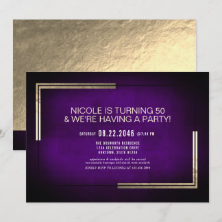 Elegant Classy Purple/Gold Birthday Party Invitation