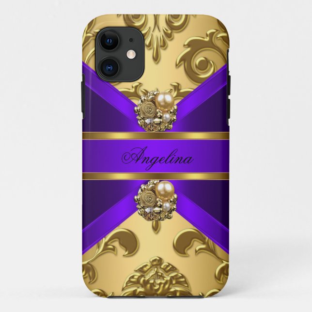 Elegant Classy Purple Gold Damask Jewel Case-Mate iPhone Case (Back)