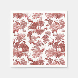 Elegant Classy Red French Toile Deer Pattern Napkin